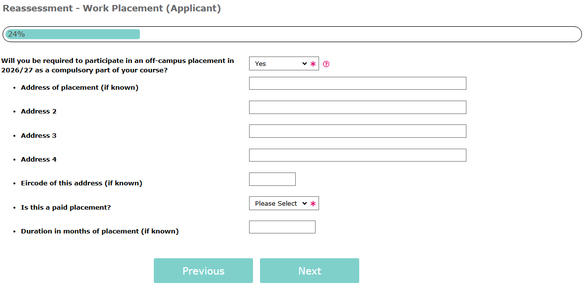 Reassessment - Work Placement Yes
