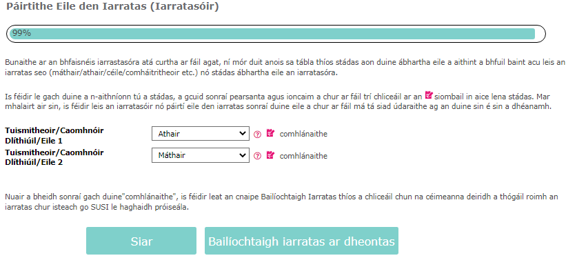 image of irish other parties second entry validate and submit